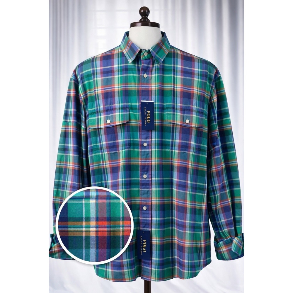 New Polo Ralph Lauren Shirt L/S Button Down Plaid Oxford Workshirt Men's 2XB